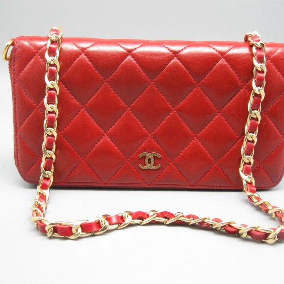 Chanel Red Lambskin Leather Long Bag Wallet - Picture 1 of 15